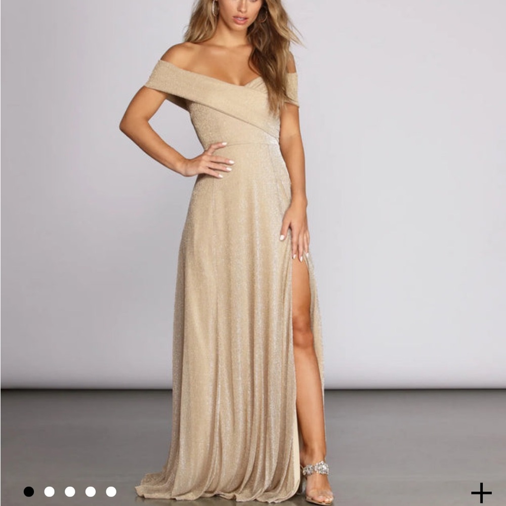 Elegant Off-Shoulder Gold Evening Formal Dress